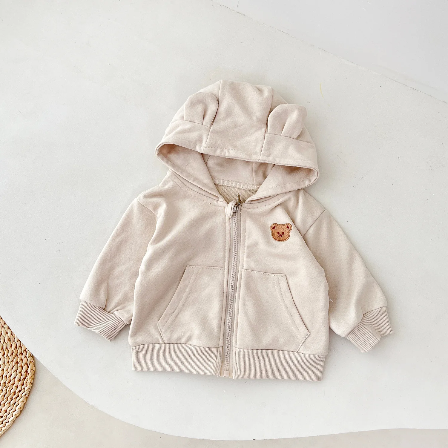 Girl Cute Bear Cardigan Simple Soft Zipper Hoodies 0-3y Infant Baby Solid Comfortable Coat Toddler Boy Pocket Coats baby girl cardigan