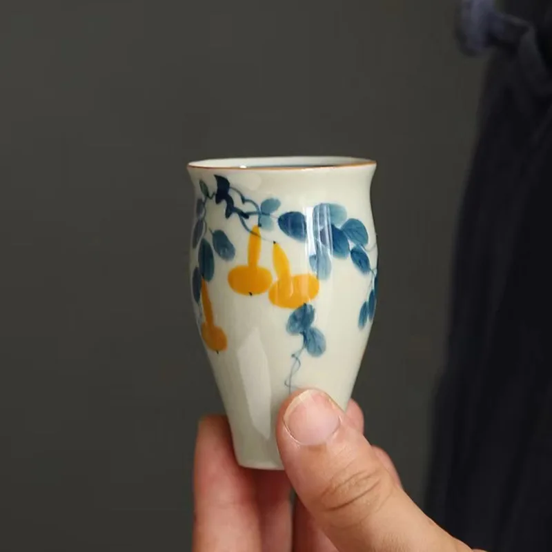 50ml Hand-painted Ceramic Tea Cup, Underglaze Color, Koi and Lotus Flowers, Fragrant Cup, Antique Style Wine Master Cup