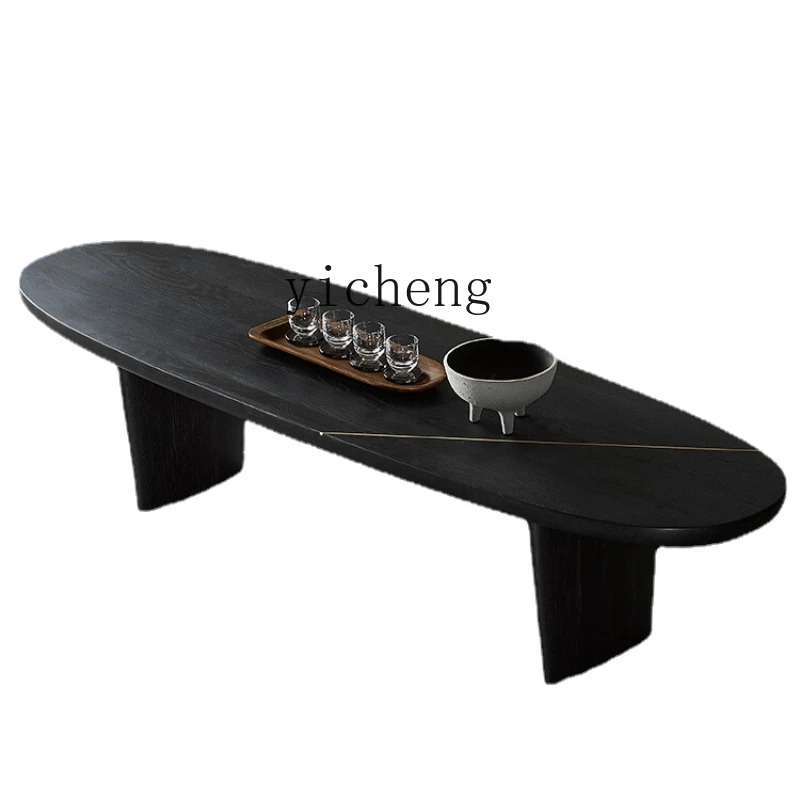 

Zc Solid Wood Coffee Table Oval Living Room Tea Table Small Apartment Mid-Ancient Style Simple Modern