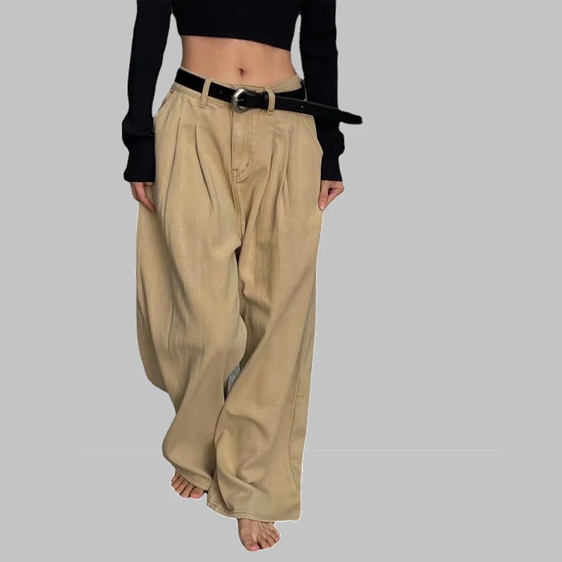 

23ss Women's Fashion Wide Leg Pants Ladies Niche Pants High Waisted Loose Peplum Jeans Streetwear Women Trousers Y2k Pants