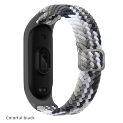 Elastic Adjustable Nylon Braided Bracelet Strap in Vibrant Colors - Mi band 3 4 (Colorful black)