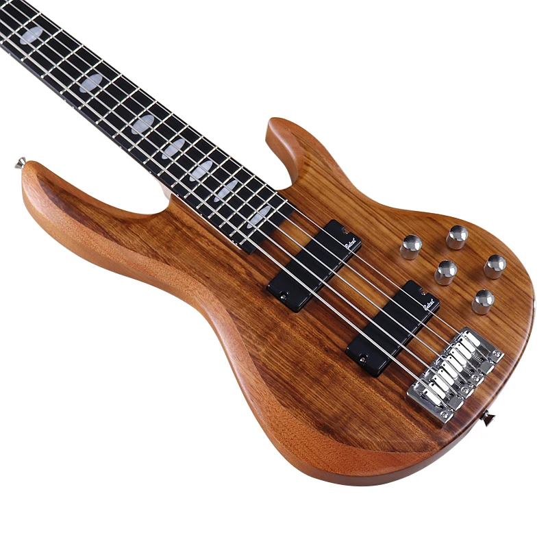 Active 5 Strings Electric Bass Guitar 43inch Zebrawood Top Solid Okoume