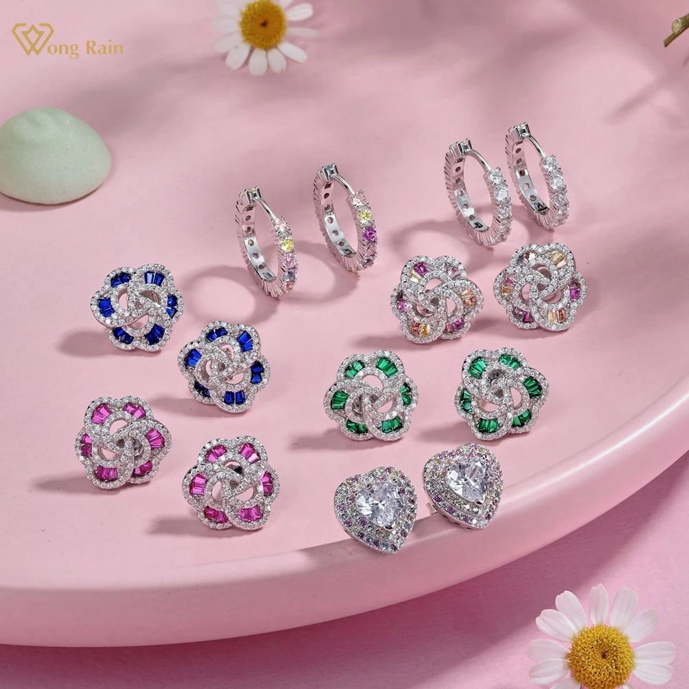 

Wong Rain 925 Sterling Silver Multicolor Zircon Gemstone Fine Hoop Earrings Ear Studs for Women Wedding Jewelry Free Shipping