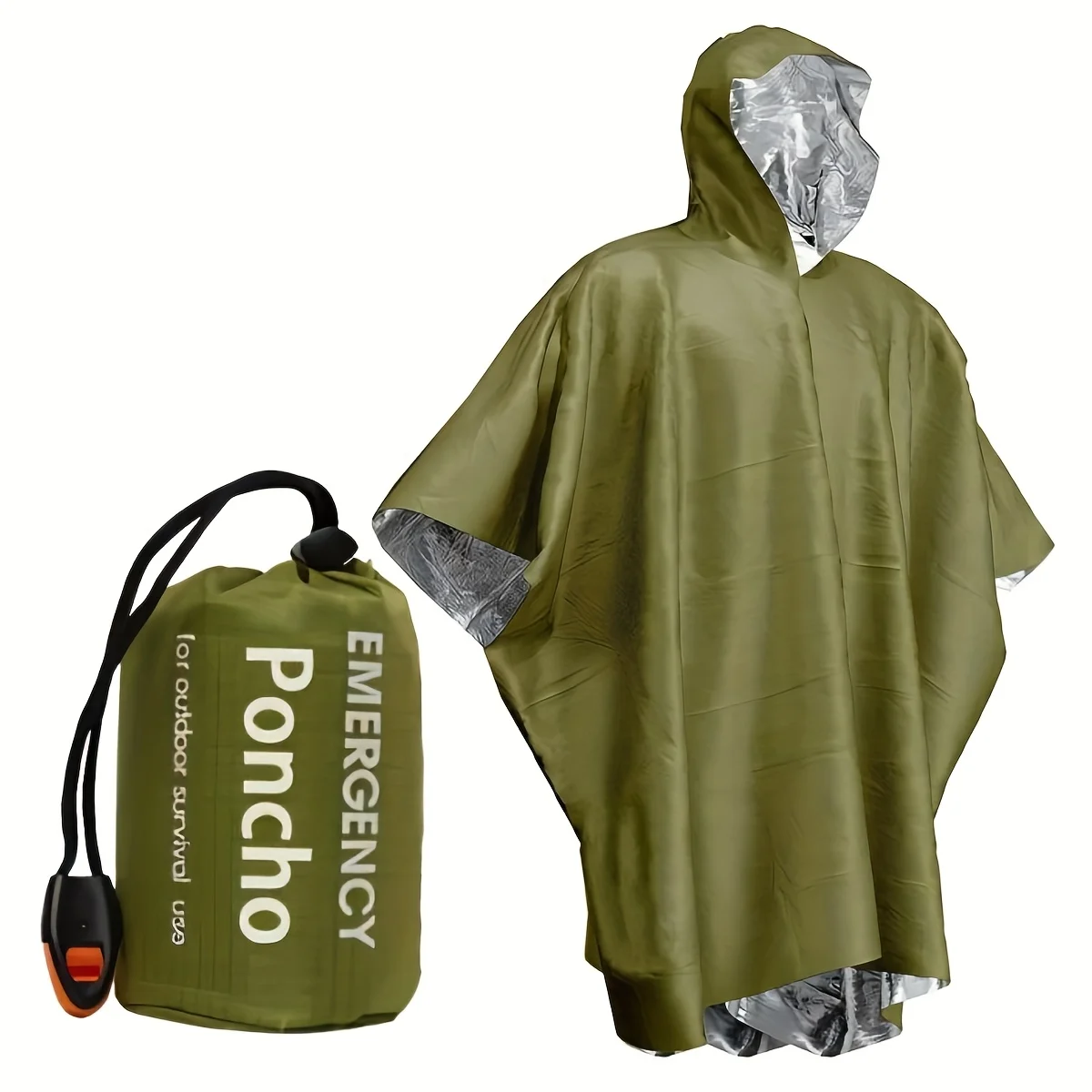 3-in-1 Outdoor-Militär-Regenmantel mit Kapuze, wasserdichter Regenponcho, Camping, Wandern, Reisen, Regenbekleidung, Zelt – Detail 1