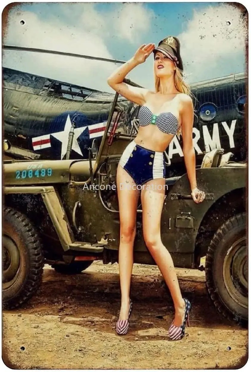 

Sexy Female Pilot Metal Tin Sign, Vintage Plaque Poster Garage Bar Home Wall Decor 8 X 12 Inches