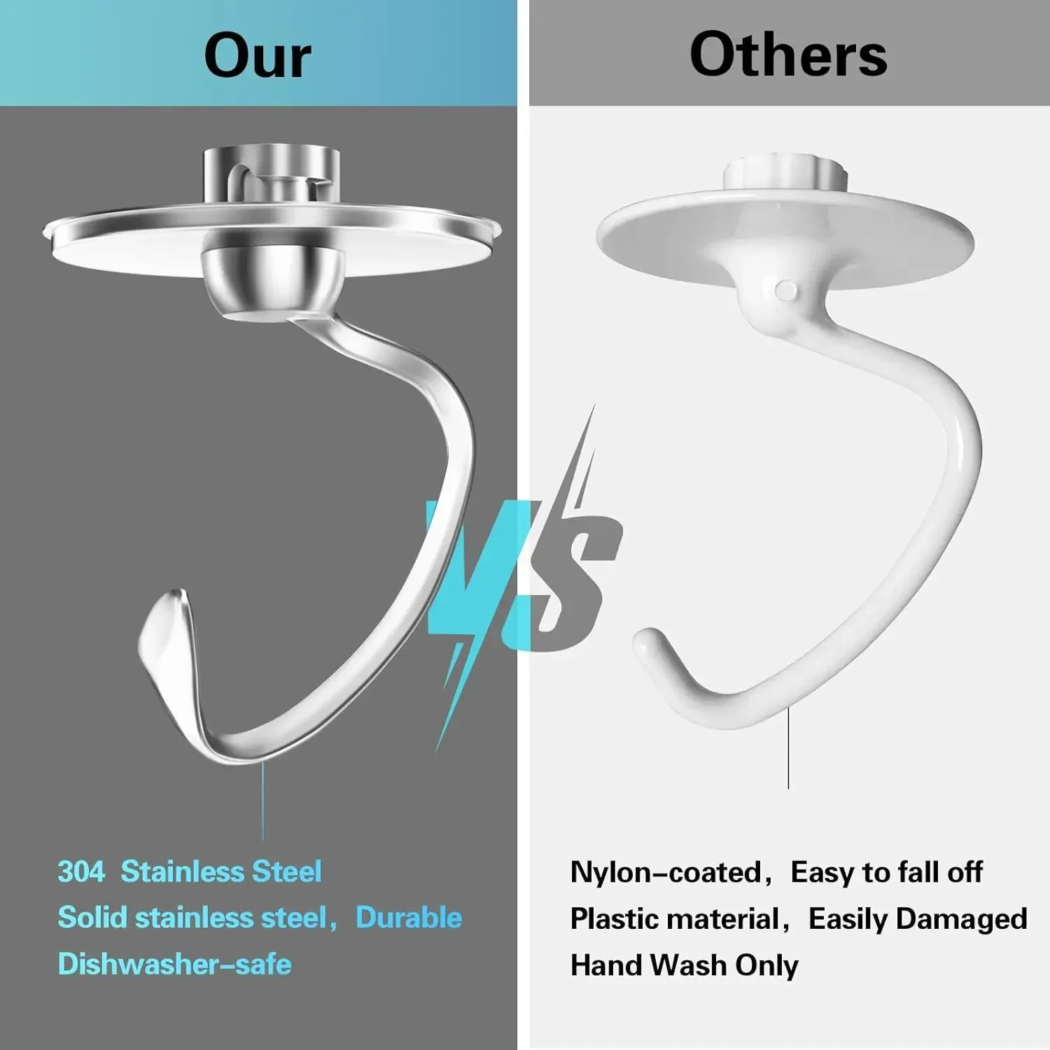 Stainless Steel Dough Hook Suitable for Kitchenaid 4.5-5QT Tilt-Head Stand Mixers Attachments Accessories Replacement Polished dough mixer mixer accessories
