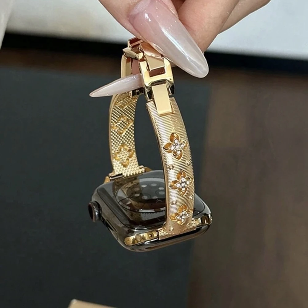 Elegant Gold Stainless Steel Bracelet Link Watch Band Strap