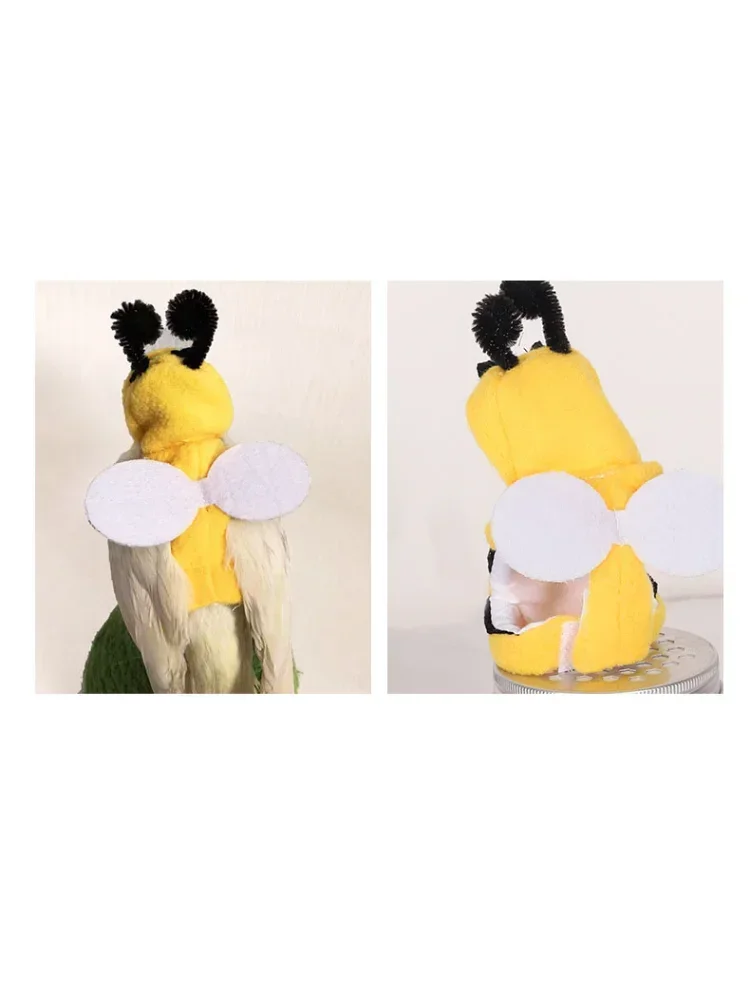 Funny Bee Shaped Birds Clothes Flying Suit Parrots Costume Cosplay Winter Warm Hat Hooded Pet Accessories for Parakeet Cockatiel 6