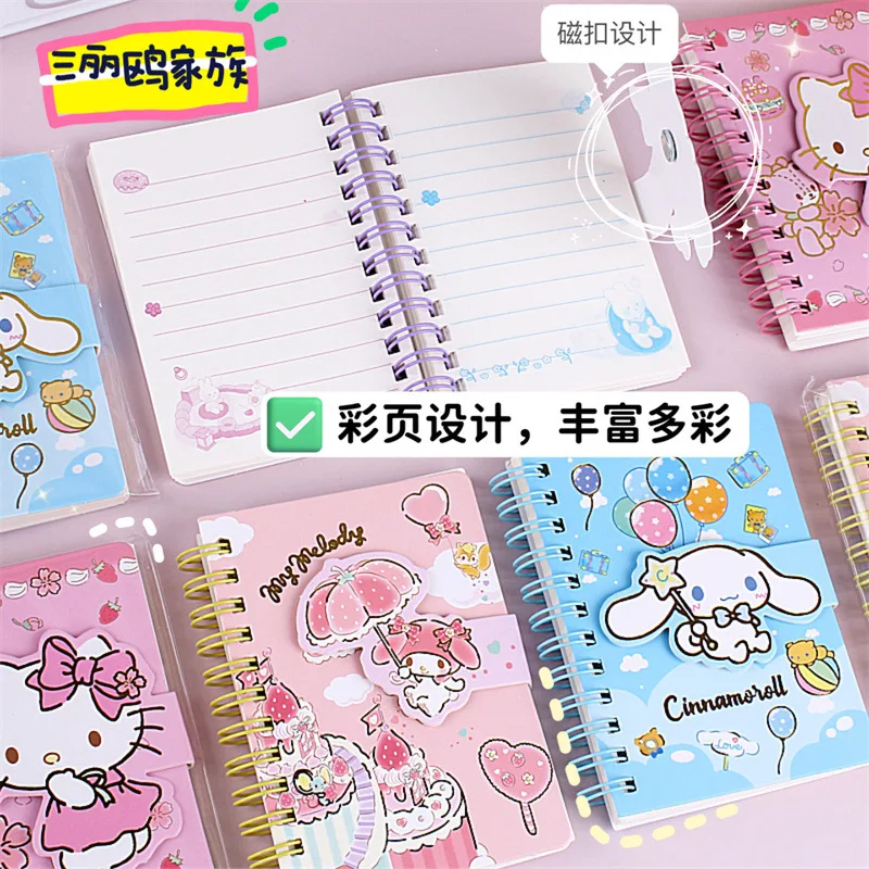 Kawaii Sanrioed A5 Spiral Coil Notebook Kuromi Cinnamoroll Notepad  Horizontal Line Book with Paper Ruler Student Stationery Gift - AliExpress