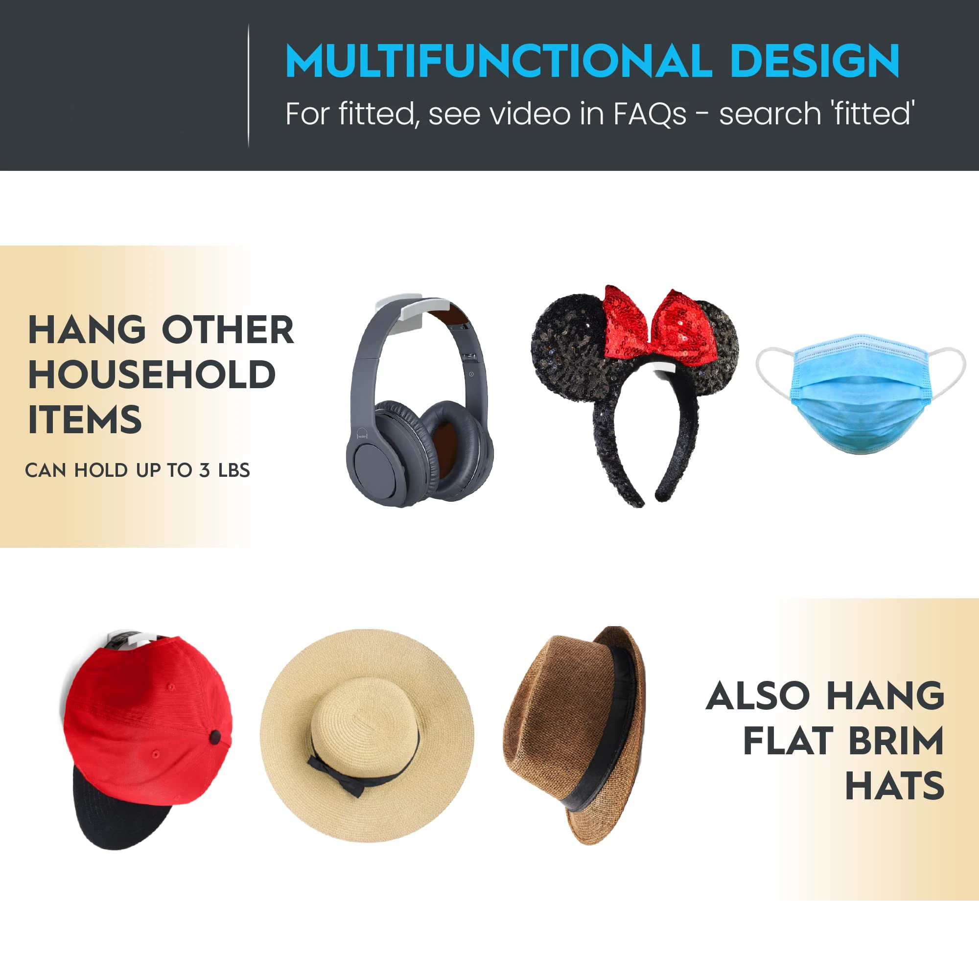 Description Picture 3 of item5/10Pcs Hat Holder Sticky Wall Mount Hook For Baseball Cap Casual Hat Storage Hook Free-punch Paste Portable Door Closet Hanger