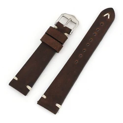 Elegant Vintage Genuine Leather Watch Strap - Handmade with Intricate Stitching in Brown, Coffee, Black, Gray, and Blue - 24mm (Dark Coffee)
