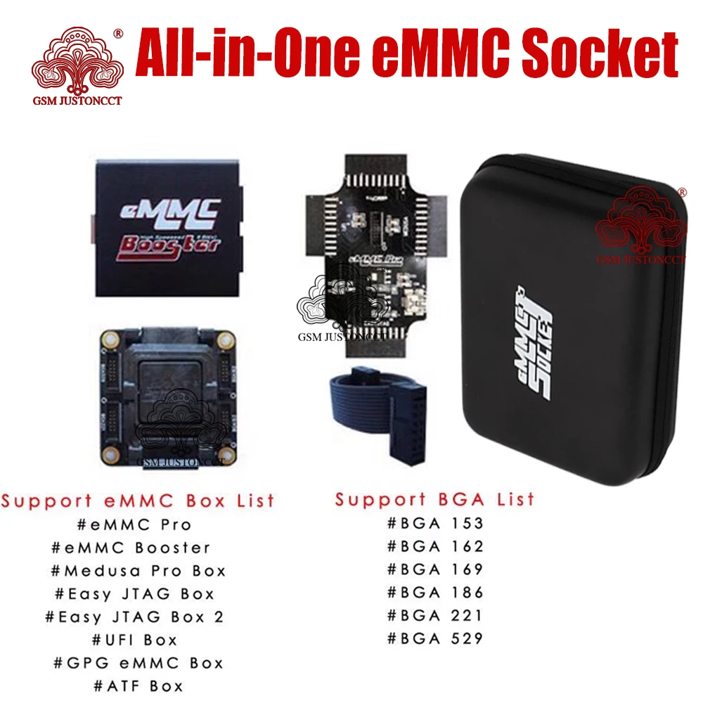 

Gsmjustoncctemmc Socket for EMMC Pro Medusa Pro, Easy JTAG UFi Box for BGA153, BGA162, BGA169, BGA186, BGA221, BGA529