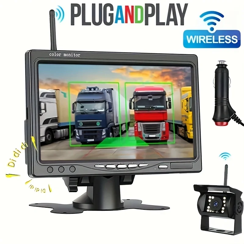 מצלמת גיבוי למשאיות כבדות בגודל 7 אינץ' AHD 1080P עם מסך אלחוטי ואזהרת נקודות עיוורות (BSD) למשאיות ורכבי נופש