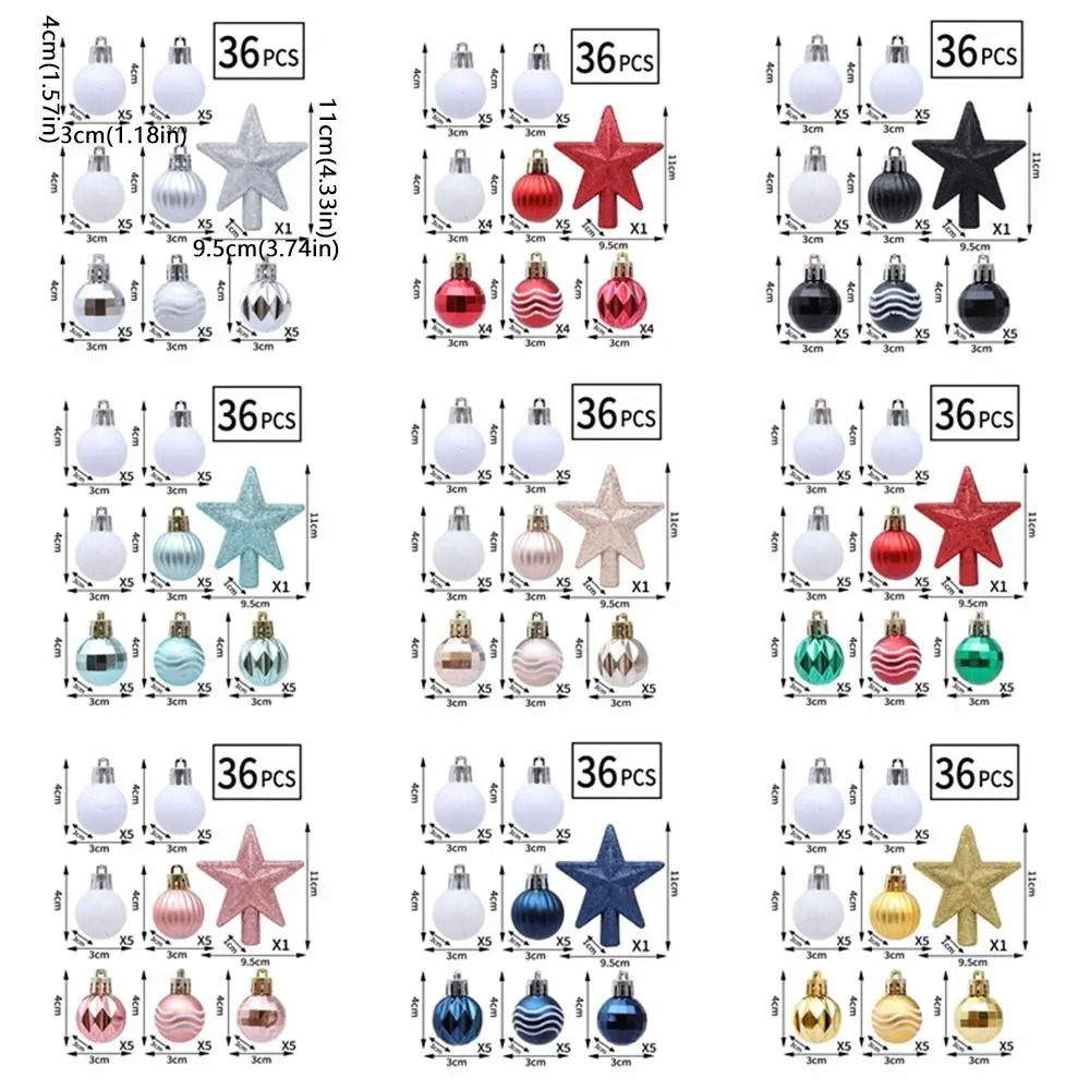 36pcs Plastic Christmas Ball Ornaments Shatterproof Glitter Christmas Tree Topper Electroplated Special-shaped Christmas Baubles