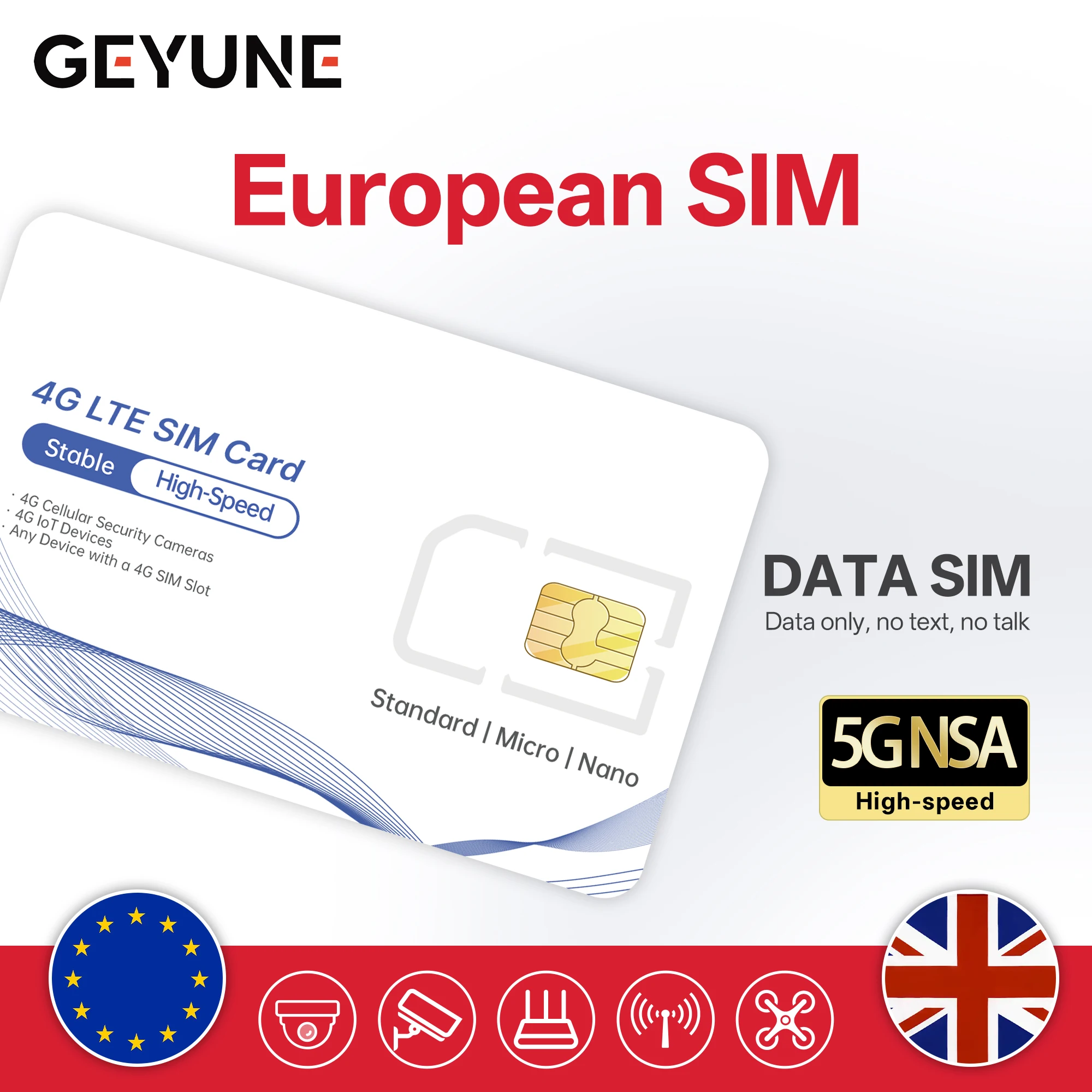 Prepaid Data SIM Card 5G/4G LTE Data-only Deal for 4G Camera and Travel Europe/UK Coverage