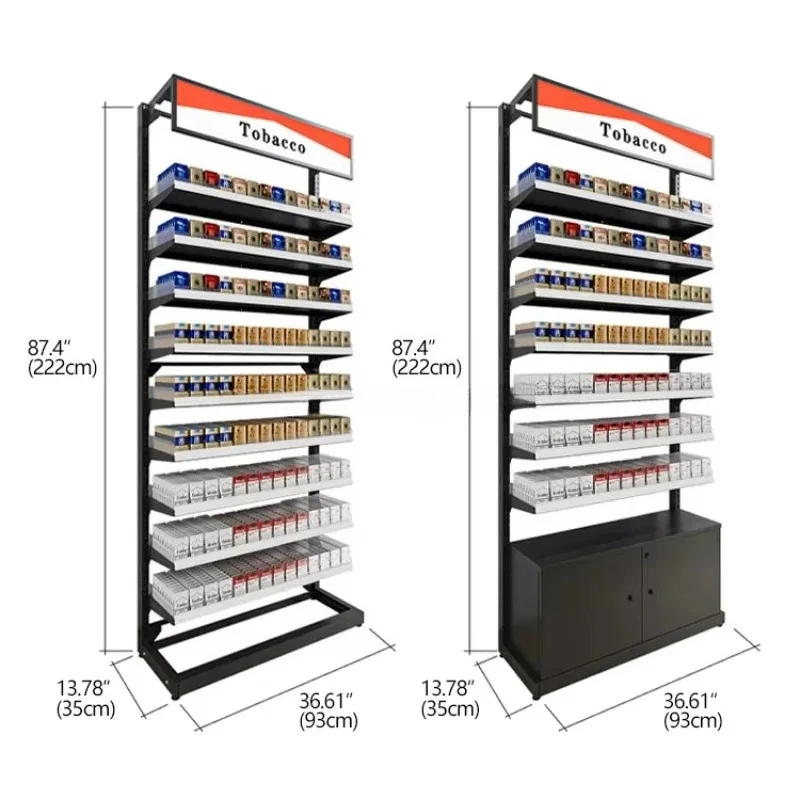 cigarettes cabinet Cigarette Display Stand Store Customized Metallic Smoke Shop Shelves  Counter Furniture Cases with Led Light Rack Tobacco Cabinet