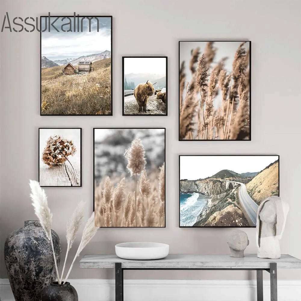 Hay-Reed-Painting-Poster-Mountain-Art-Prints-Highway-Wall-Art-Natural ...