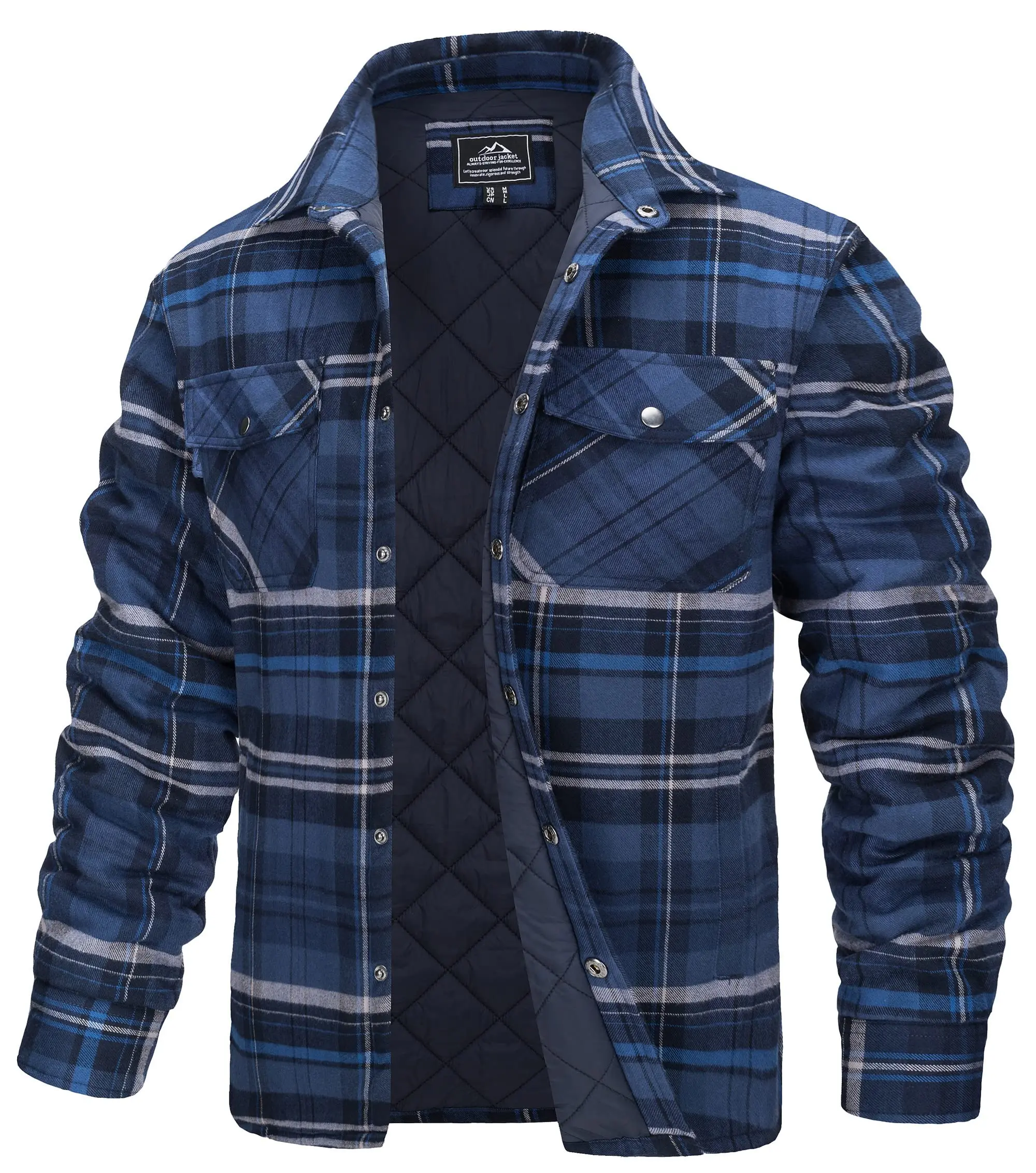 TACVASEN Winter Plaid Cotton Jackets Mens Long Sleeve Quilted