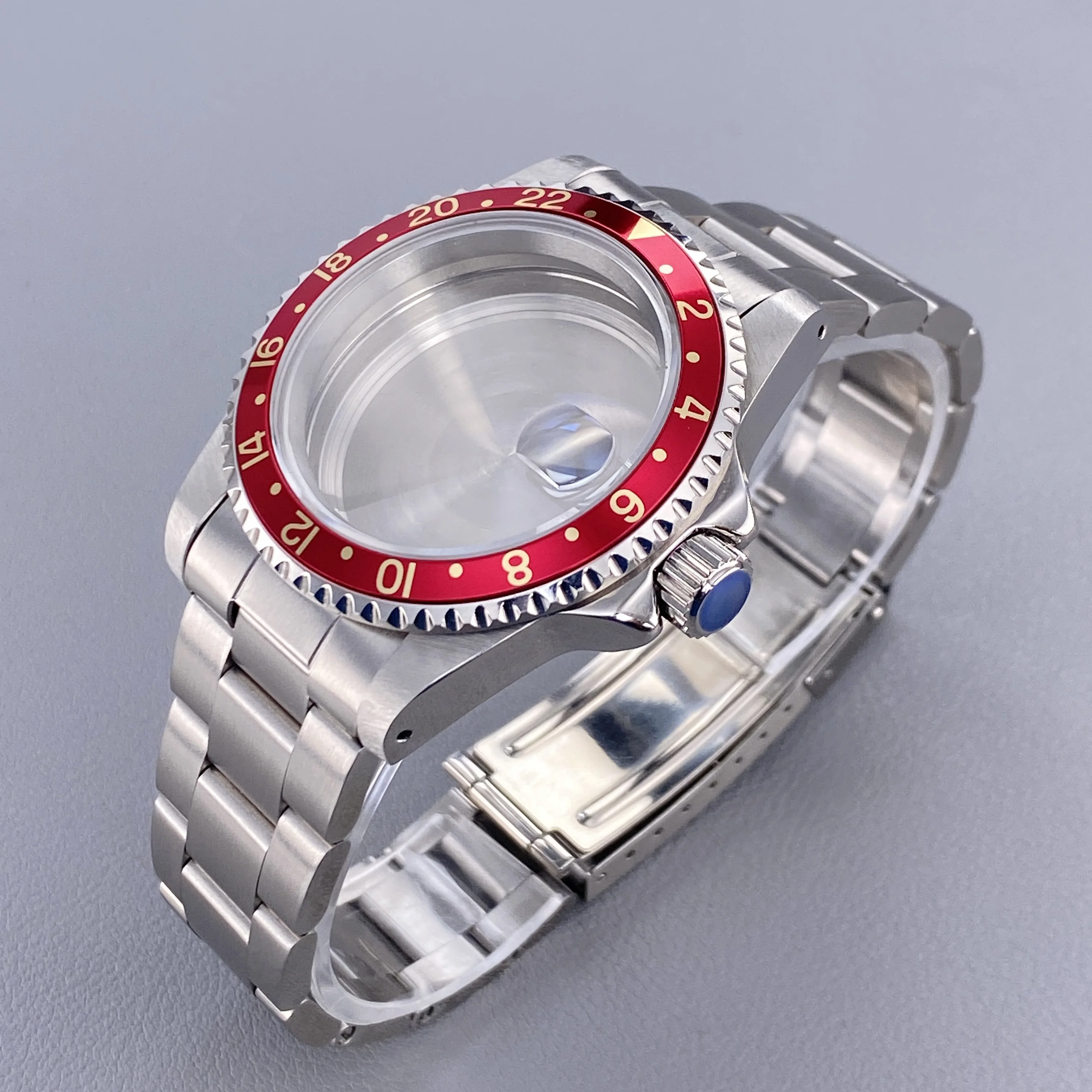 Vintage 39.5MM GMT/SUB Watch Case with 120-Click Bezel & Sapphire Glass