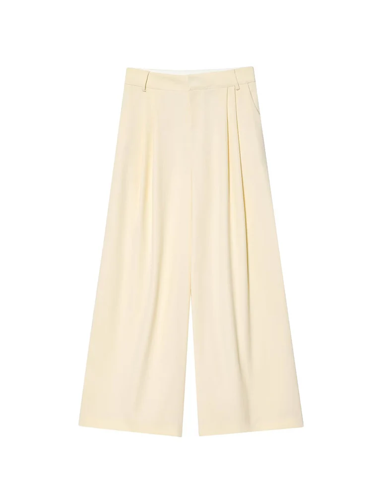 TFMLN Women Elegant Vest Pant Set Chic Temperament Solid Color Loose V-neck Vest Coat High Waist Wide Leg Pants Two-piece Set