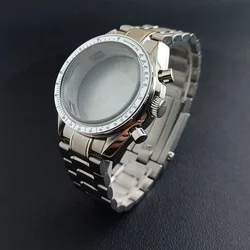 Multifunctional Speedmaster Watch Case with Quartz Movement Slot, Fits 20mm Strap for Blank Bottom Cover (Silver Set)