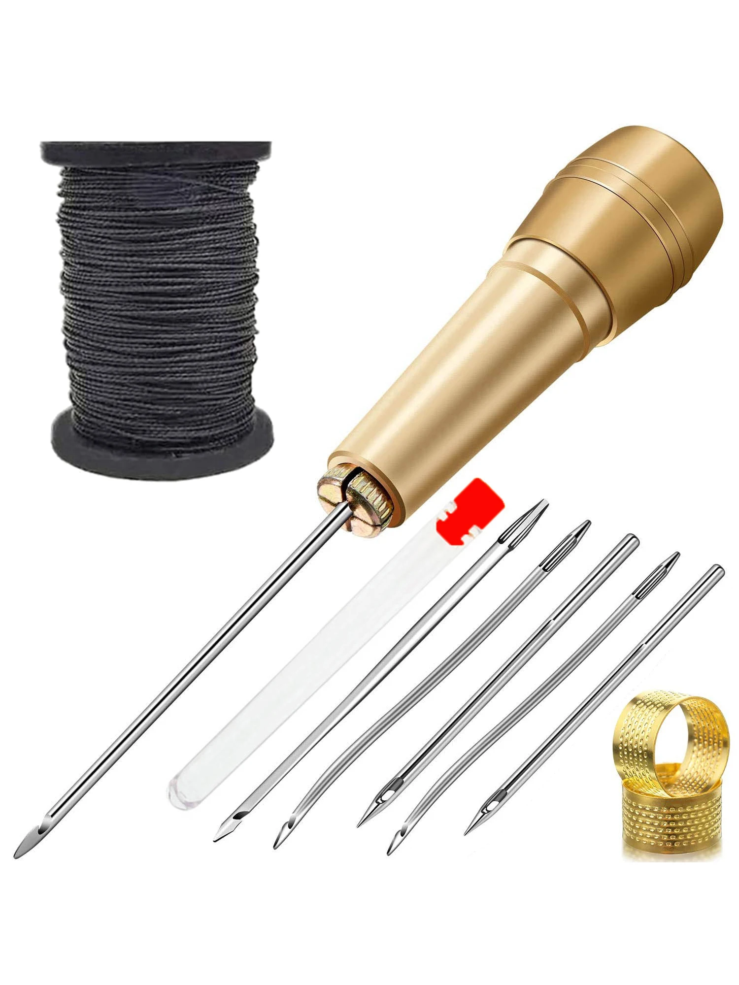 Leather Sewing Kit DIY Leather Sewing Awl Needle with Copper Handle Set Leather Canvas Tent Shoes Repairing Tool 3 Color Thread