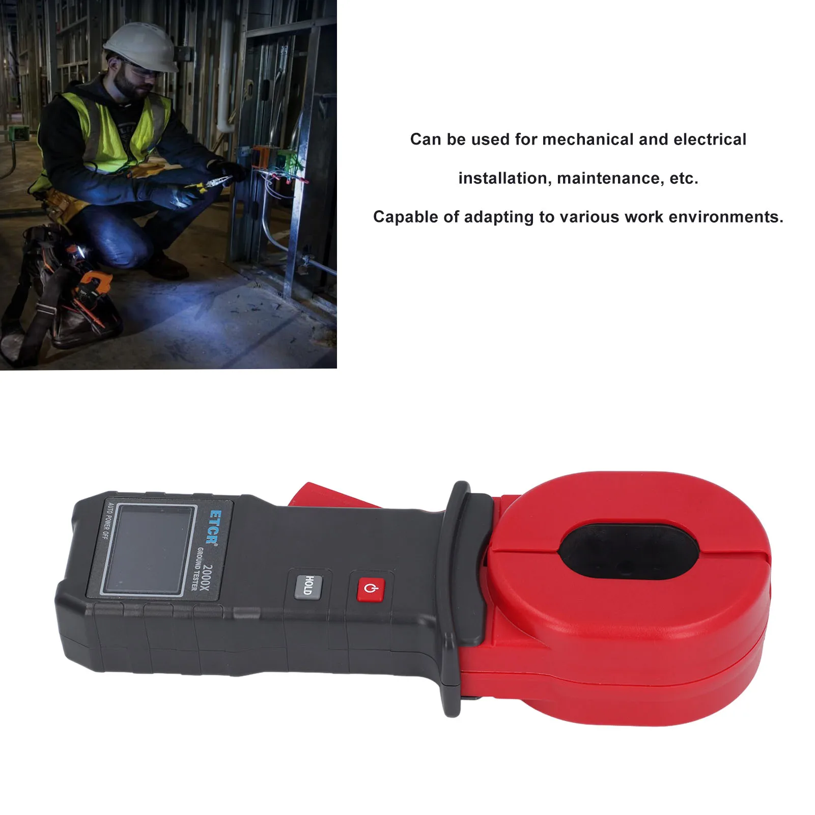 Resistance Tester Digital Ground Resistance Meter LCD Display 0.01~500&Omega; Auto Ranging Clamp Earth Resistance Meter Tester
