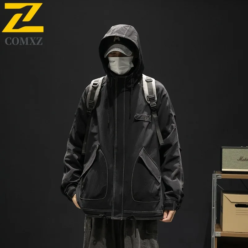 COMXZ Urban Adventure Luxury Mens Jacket  Outdoor Windproof Durable Motorcycle Coat Fashion Hooded Comfortable Autumn Clothing