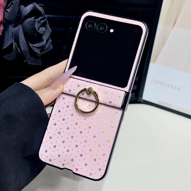 Luxury Polka Dot Shockproof Case with Ring and Heart-Star Hinge Protector