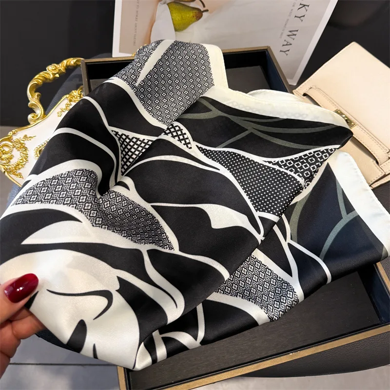 Luxus Design Druck Schal Frauen Silk Schals Bandana Hijab Halstuch Schal Kopftuch Haarband Foulard Dame Wrap – Detail 15