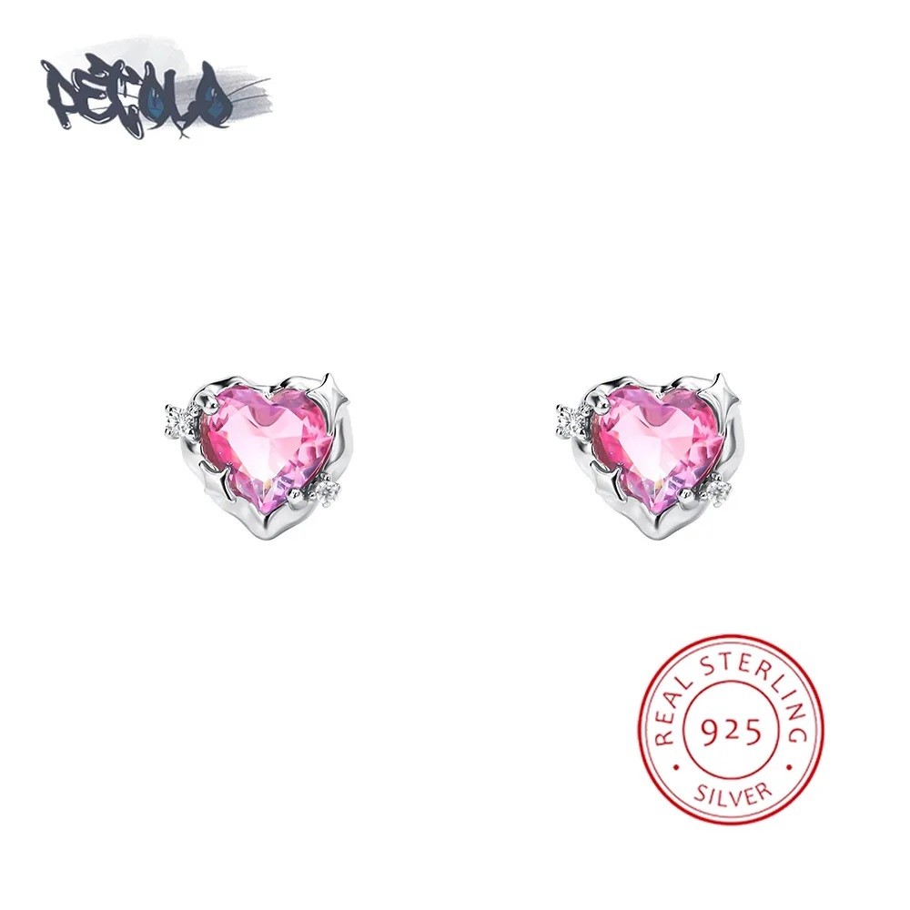 

Exquisite 925 Sterling Silver Earrings for Women Fashion Pink Love Zircon Jewelry Anniversary Gift Silver Jewelry Stud Earring