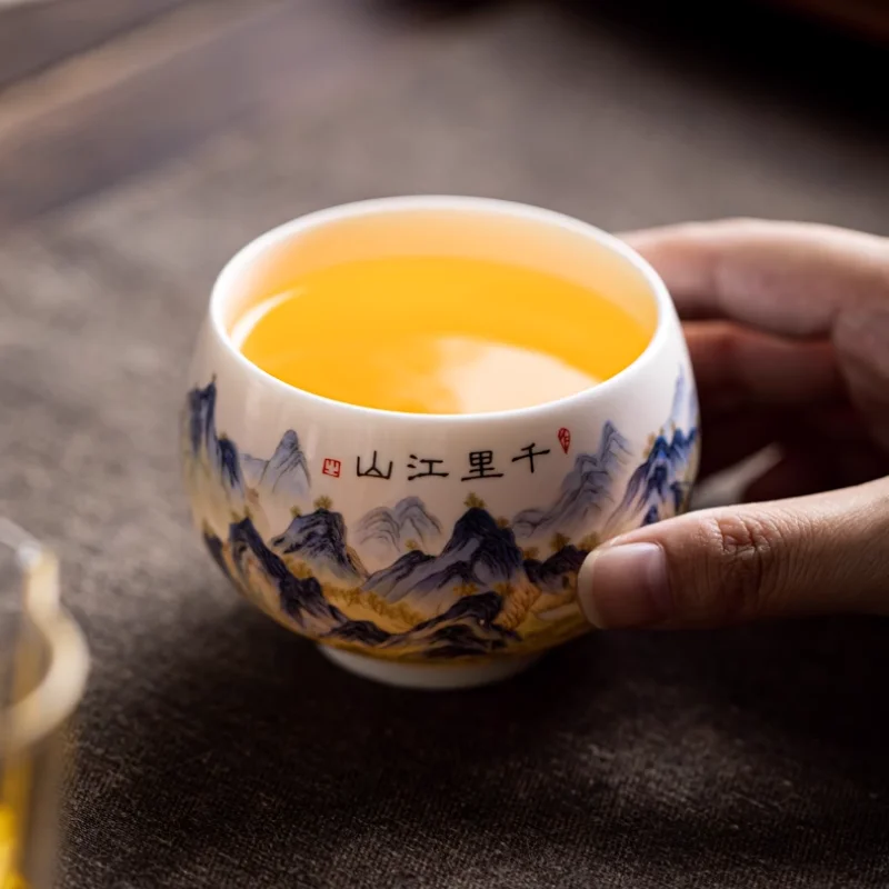 Exquisite sheep fat jade white porcelain tea cup, handmade portable ceramic tea cup, customized tea set, personal master cup