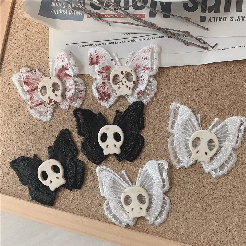 Goth Handmade Injured Butterfly Skull Hairpin for Women Harajuku Nostalgic Pink Hair Accessories Halloween Party Alligator Clips goth handmade injured butterfly skull hairpin for women harajuku nostalgic pink hair accessories halloween party alligator clips