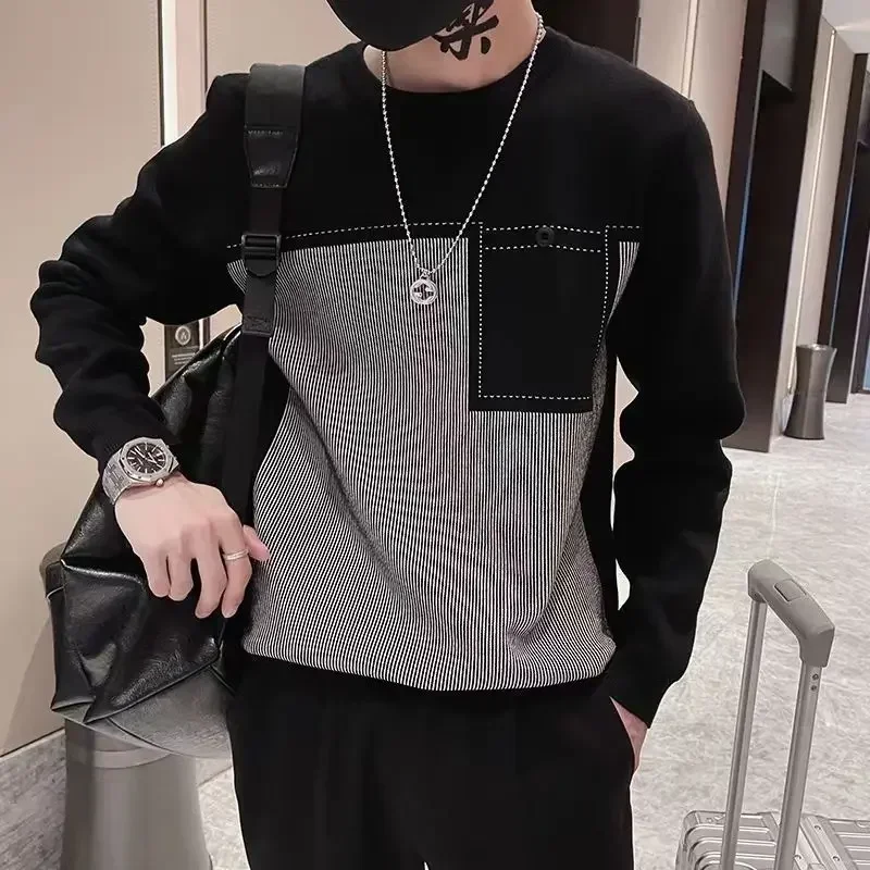 thumbnail image 1 of Jersey de punto negro con bolsillos para hombre, jersey de manga larga, estilo coreano, reseñas de ropa, jerseys de punto con cable originales de alta calidad para hombre, 1 of 5