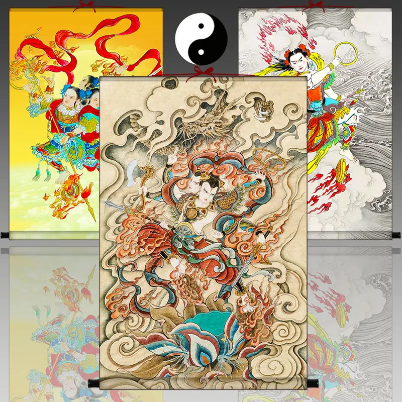 

Nezha the third prince portrait, the statue of Marshal in the middle altar, silk scroll painting, decorative painting