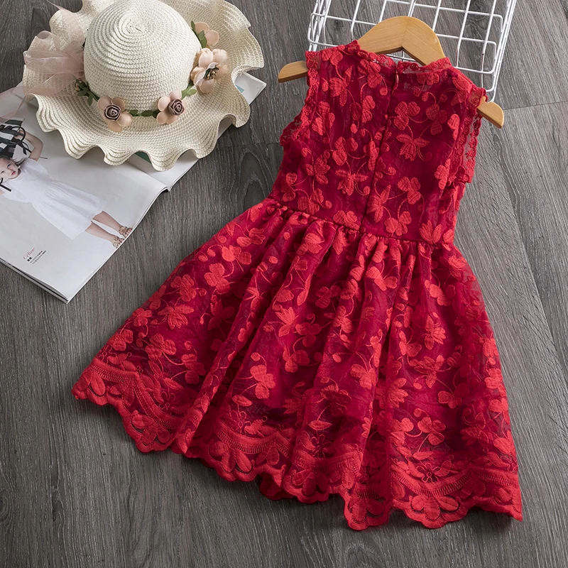 Girls Dress White Summer Flower Girls Dresses Birthday Sleeveless Wedding Evening Ball Gown Tutu Lace Floral Kids Dress
