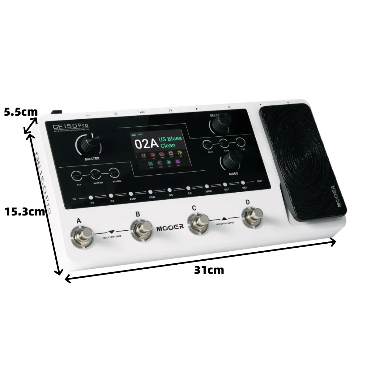 무어 GE150 프로 모델링 멀티 FX 페달: 4개의 풋스위치, 익스프레션, IR 로더, USB 레코딩, 리버브, 기타용 딜레이