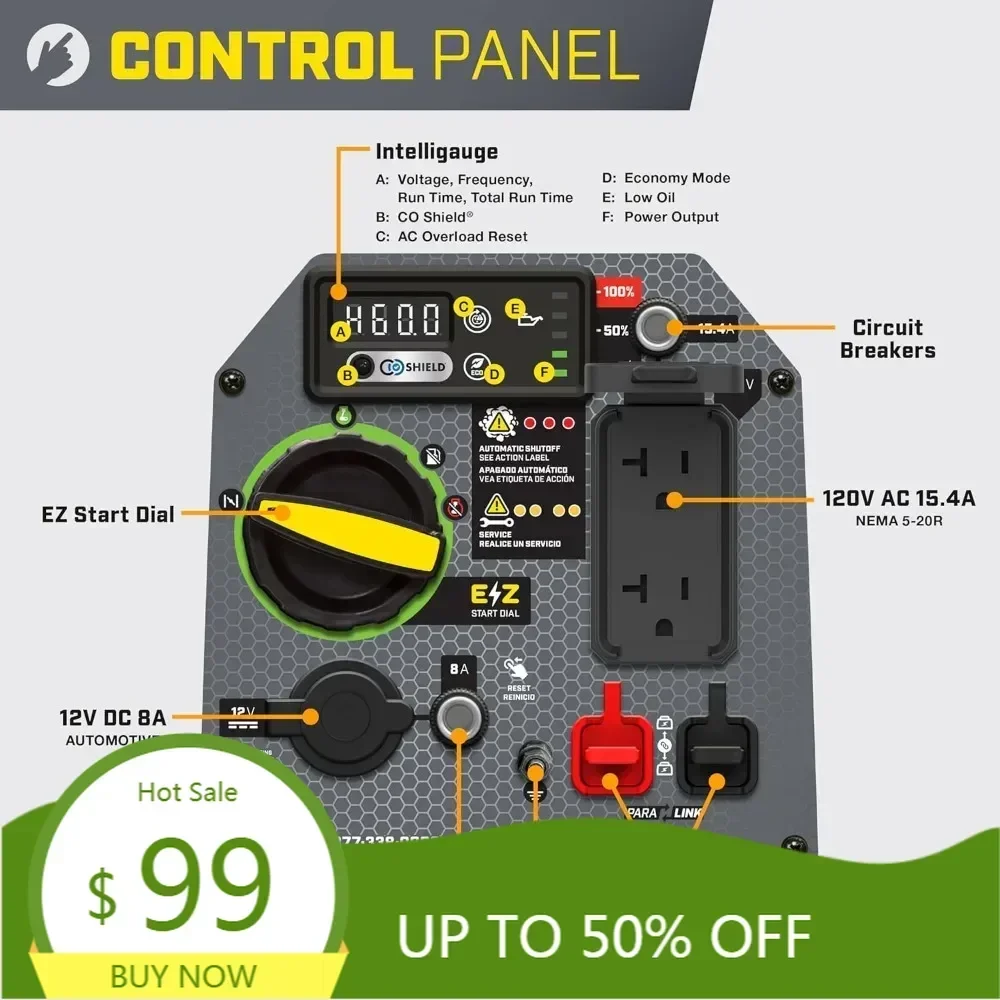 2500-watt ultralight portable inverter generator with quiet technology and co shield