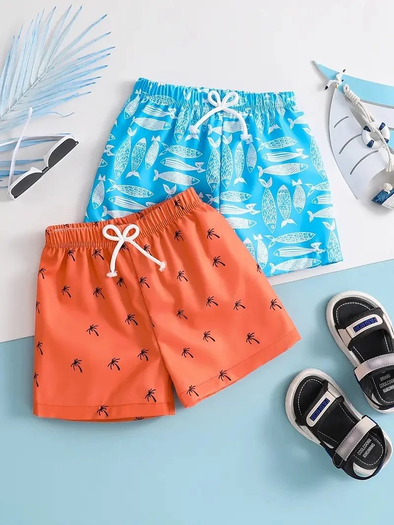Kids Boys Swimming Shorts Tree Print Beach Short Pant Polyester Quickdry Boy's Swimwear Summer Beachwear Age 5-14Y Youngsters