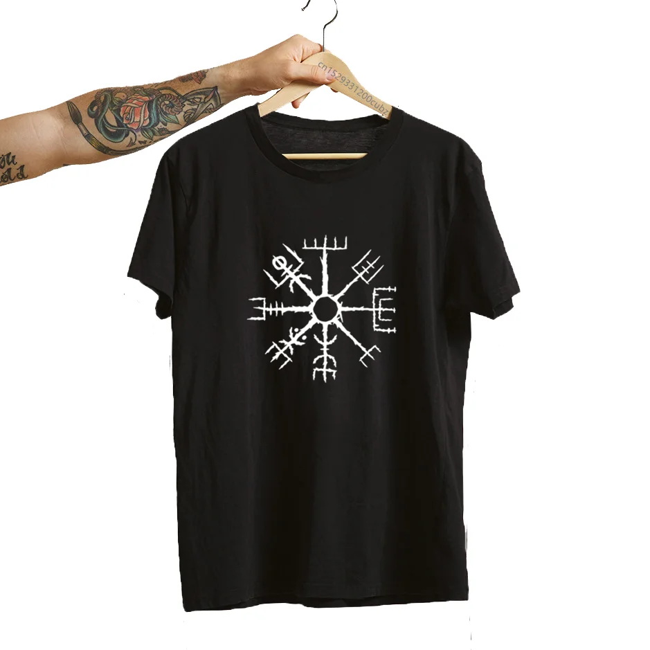 Футболка Vegvisir с норвежской мифологией женская, короткий рукав, скандинавский исландский компас, символ Исландии, винтажная женская одежда