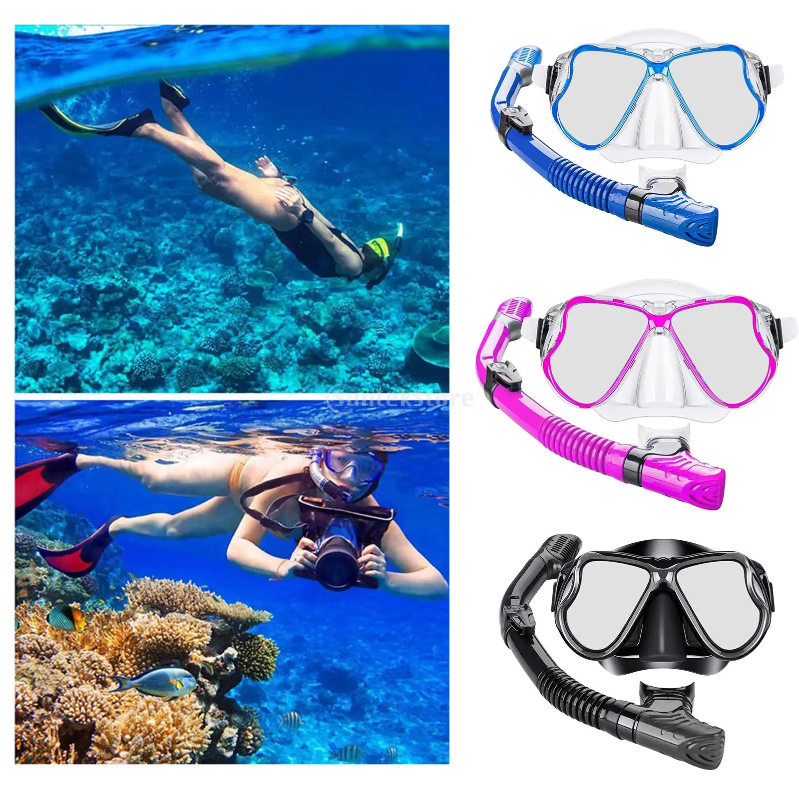 Swimming Goggles Divers Mask Dry Snorkel Set Snorkeling Dive Equip Gear Kit 