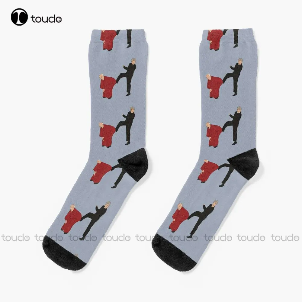 

Father Ted Kicking Bishop Brennan Up The Arse Socks Funny Mens Socks 360° Digital Print Custom Gift Streetwear Funny Sock Art