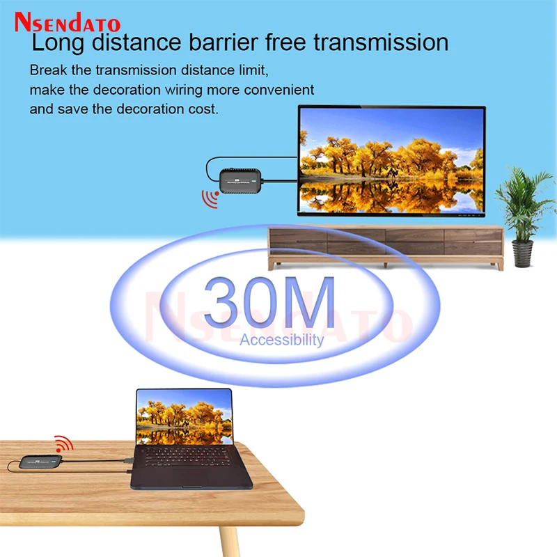 30M USB C HDMI Wireless Video Transmitter And Receiver Kit HDMI Home Audio TV Stick Full HD Extender Display Dongle For PC