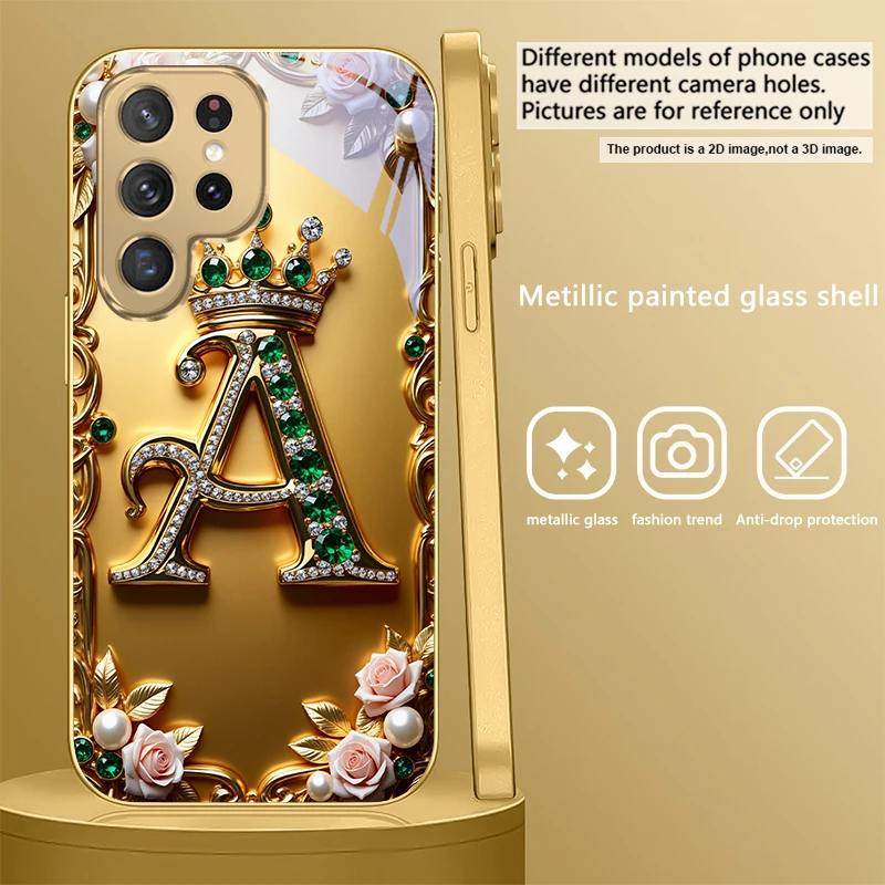 Elegant Golden Glass Phone Case with Ornate S Design