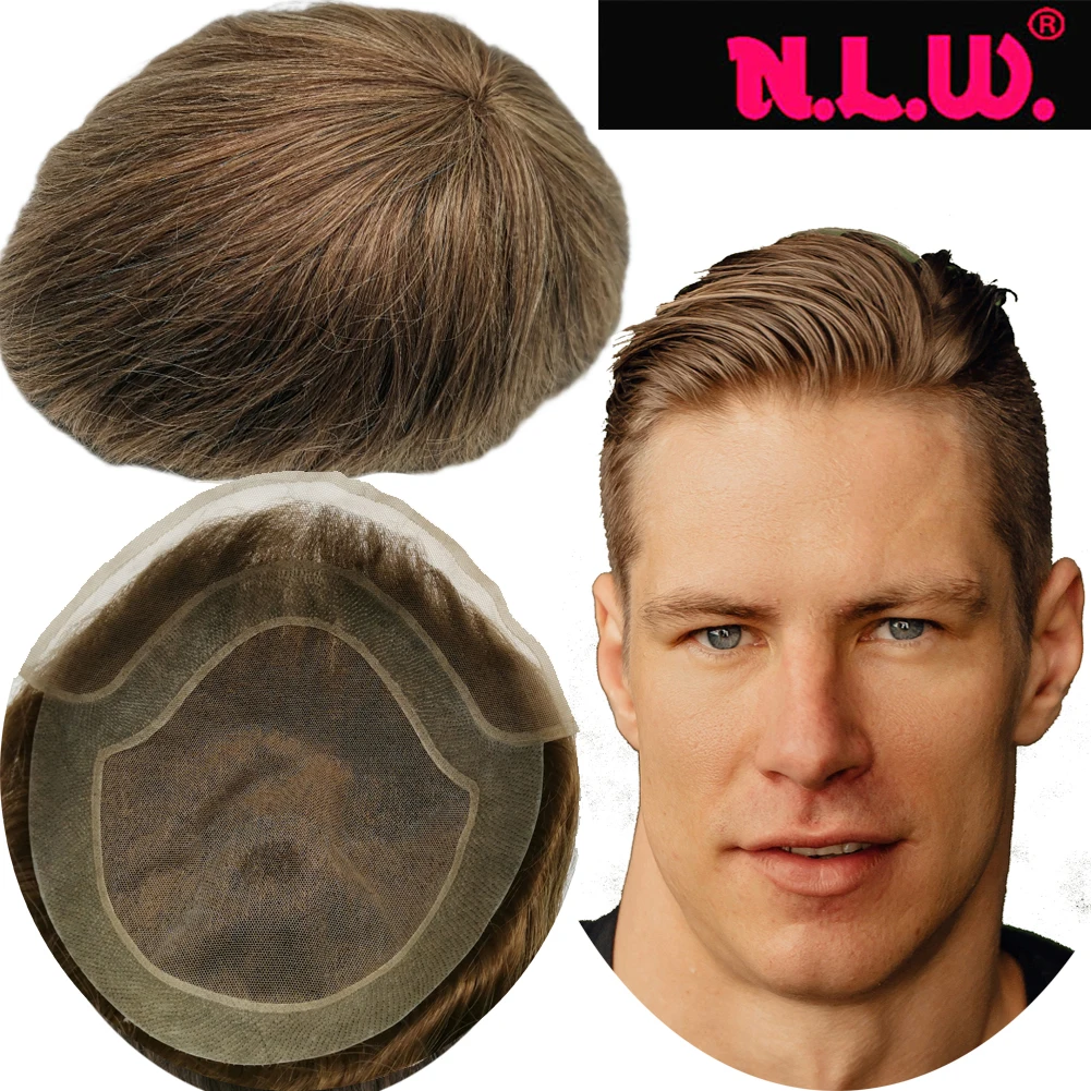 

Toupee for Men NLW Human Hair Prosthesis Mens Swiss Lace Front with PU Around Hair Replacement System Hair Units base 10*8