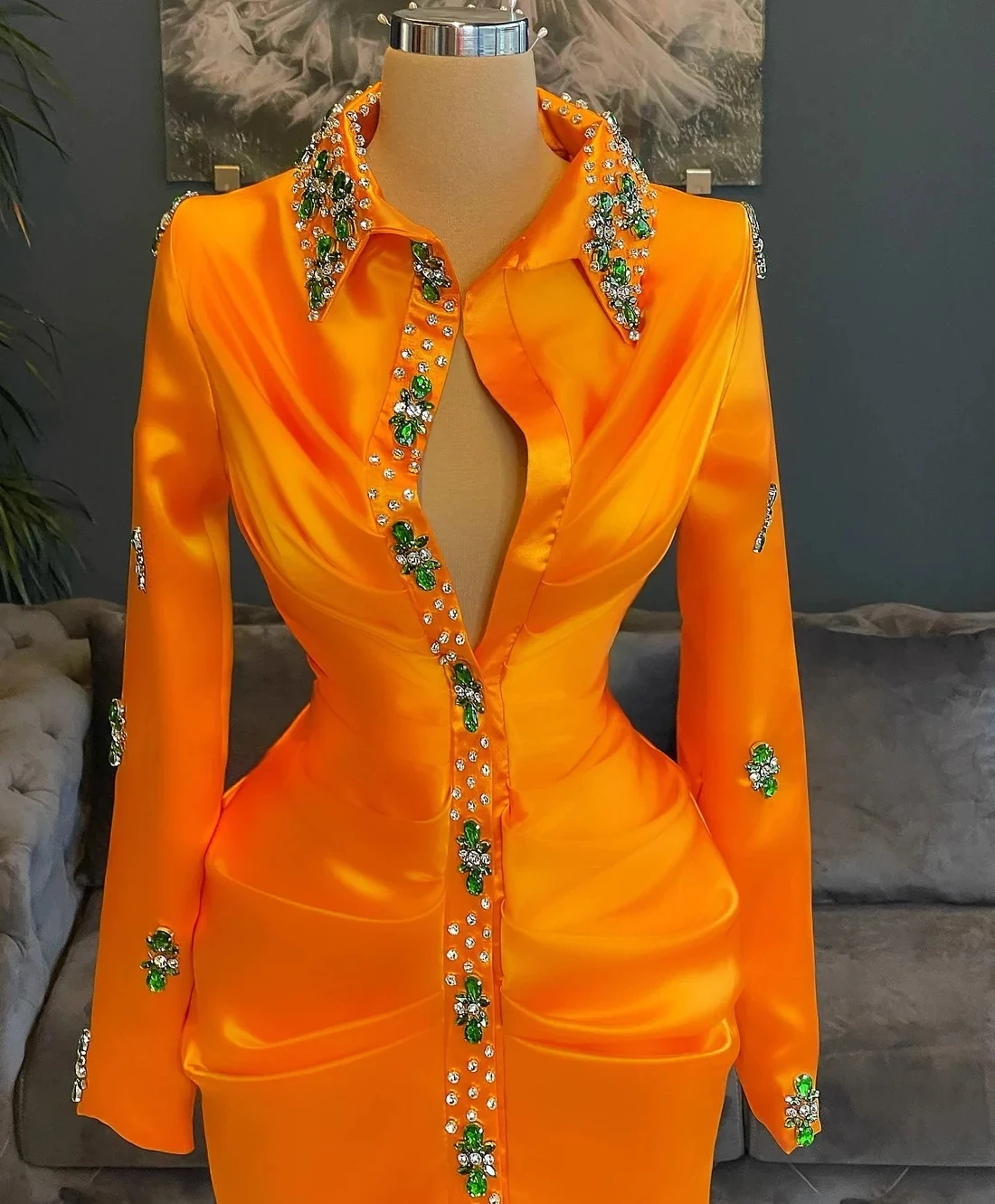 Cocktail Dresses Sheath Long Sleeves Short Mini Beaded Crystals Homecoming Dresses Customized