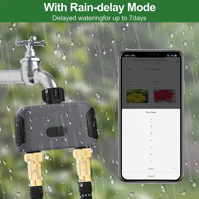 Automatic Water Timer with Wifi Hube 2-Outlet Garden Irrigation Watering System Sprinkler Programmer Tools Support Alexa Tuya 4