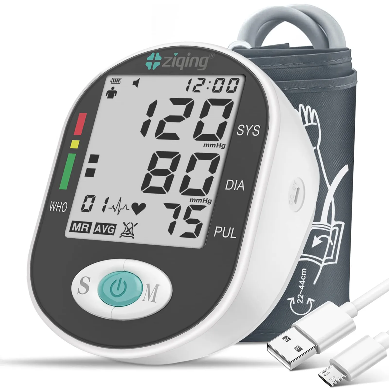 Ziqing Digital Blood Pressure Monitor Arm Sphygmomanometer Heart Rate Pulse Meters Big Screen Automatic Tonometer with Cuff blood pressure monitor blood pressure meter