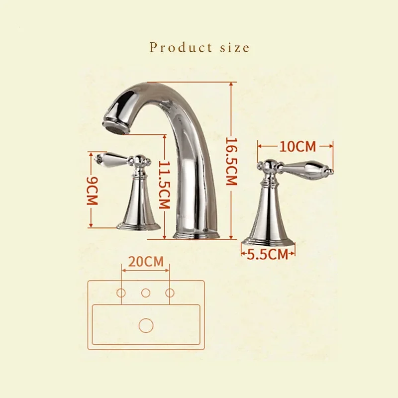 3 Hole Bathroom Sink Faucet Deck Mounted Widespread Basin Faucet Dual Handles 3 pcs Mixer Tap Hot Cold Water Tap 5