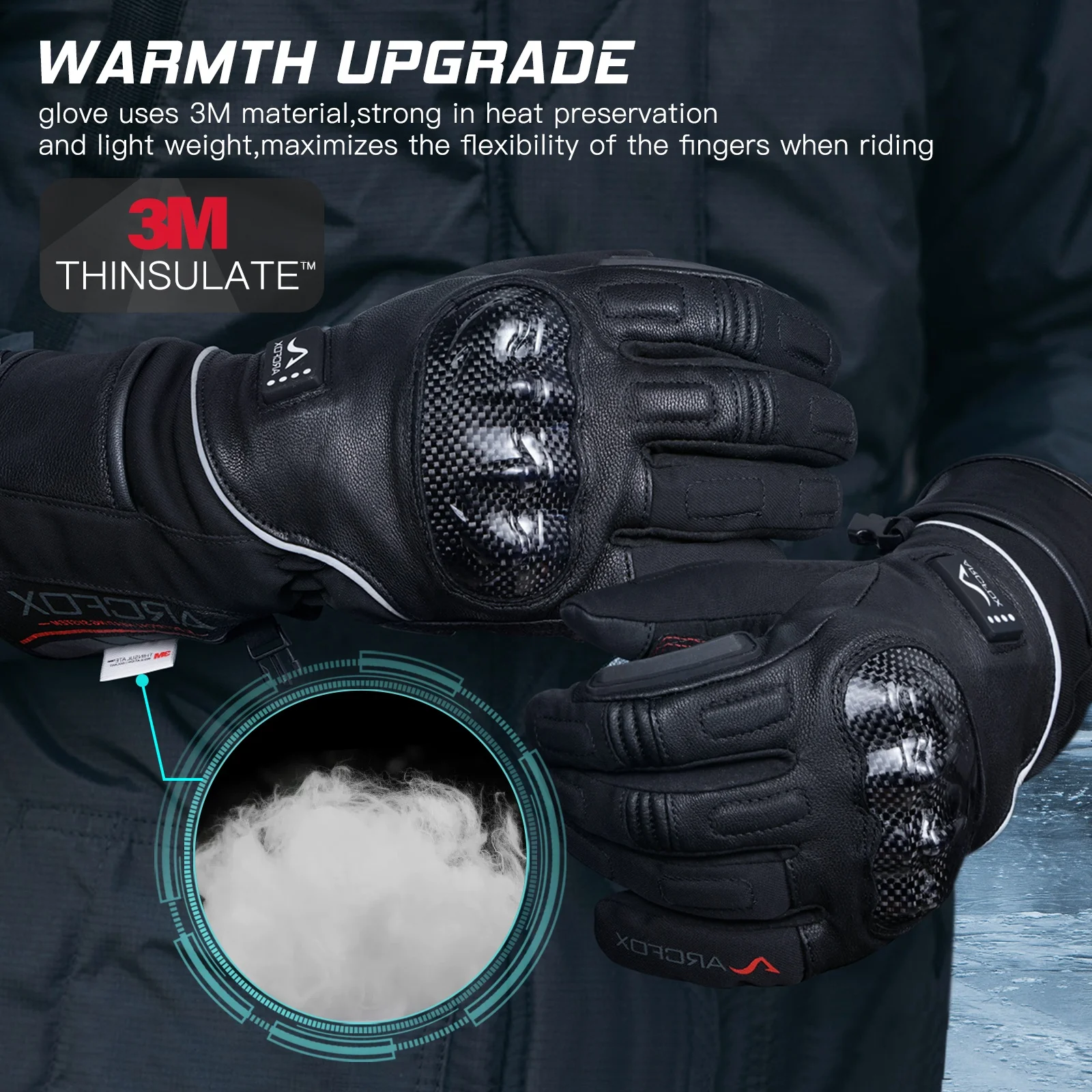 ARCFOX Electric Heated Touch Screen Men Women Motorcycle Waterproof Snowproof Sheepskin Gloves Winter Skiing Warm Heated Glove